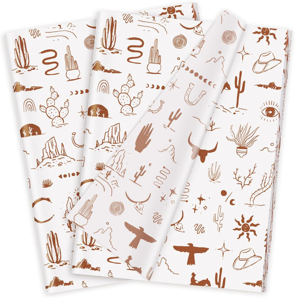 JarThenaAMCS 100 Sheets Western Cowboy Tissue Paper, Wild West Rodeo Gift Wrapping Paper for Birthday Holiday Decor