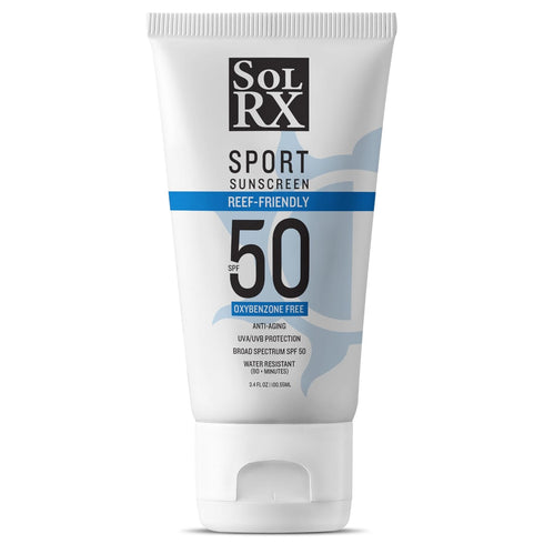 SolRX SPORT SPF 50 Sunscreen, Oxybenzone Free, Broad Spectrum UVA/UVB, Fragrance Free, Reef Friendly