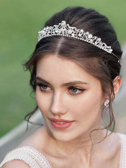 SWEETV Wedding Tiaras and Crowns, Rhinestone Bridal Crown Princess Tiara Headpieces for Women, Flower Girls