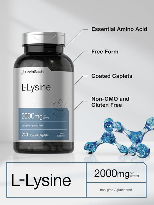 Horbaach L-Lysine 2000mg | 240 Caplets | Vegetarian, Non-GMO, Gluten Free Supplement