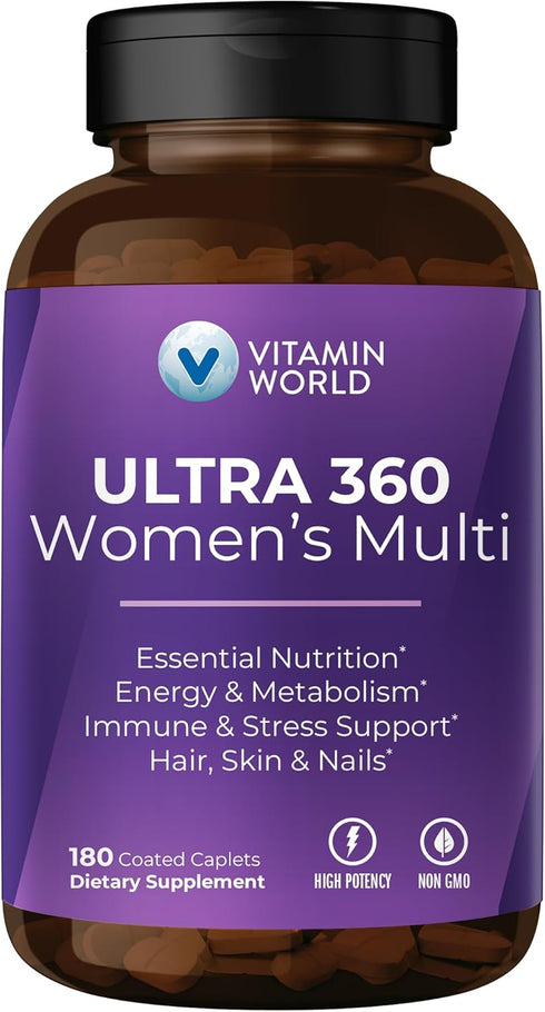 Vitamin World Ultra 360 Multivitamin for Women, with Herbs & Collagen for Hair, Skin & Nails, 180 Caplets