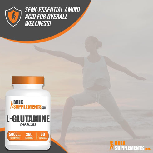 BulkSupplements.com L-Glutamine Capsules, Glutamine Supplement 5000mg, Gluten Free, 6 Capsules per Serving, 340