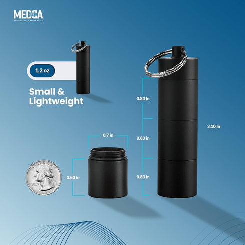 Metal Pocket Pill Boxes Keychain for Travel, 3 Compartment Waterproof Daily Pill Container Holder for Men and Women