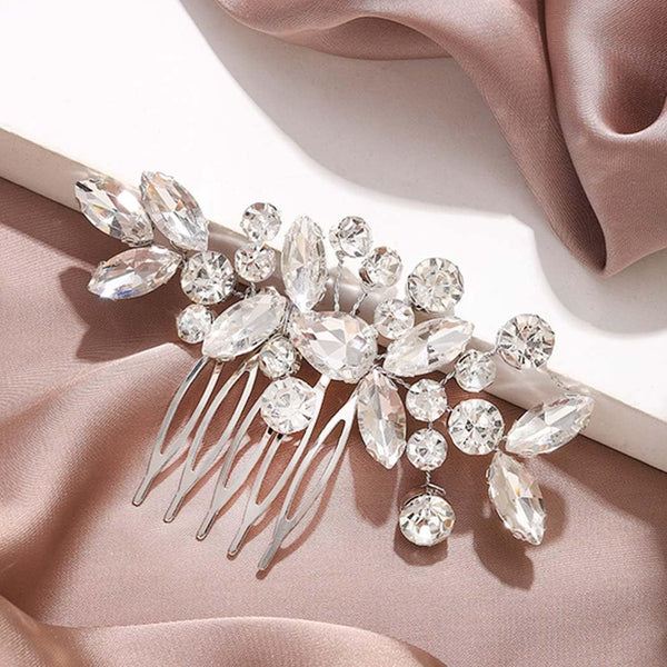 Unicra Silver Crystal Bride Wedding Hair Comb Bridal Headpiece Rhinestone Accessories for Women and Girls (A-Silver)