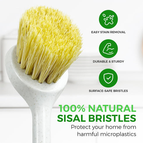 Set 2 AIRNEX Bamboo Dish Brush of - Dishwasher Brush w/Handle Made of Wheat Straw & Sisal Bristles - Non Scratch