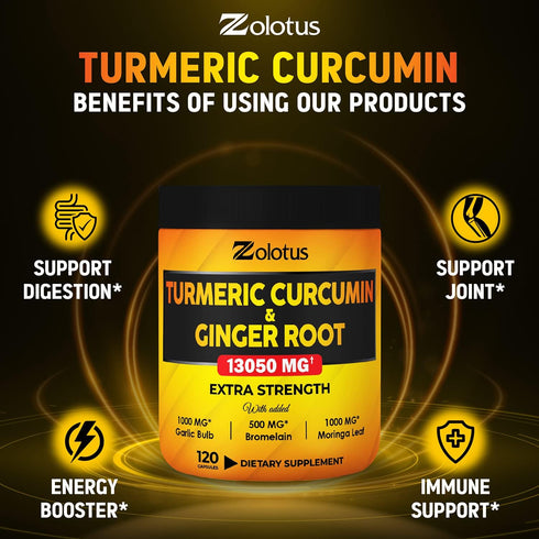 6 in 1 Turmeric Curcumin + Ginger Capsules, 95% Curcuminoids, Joint & Absorption Support - 120 Capsules