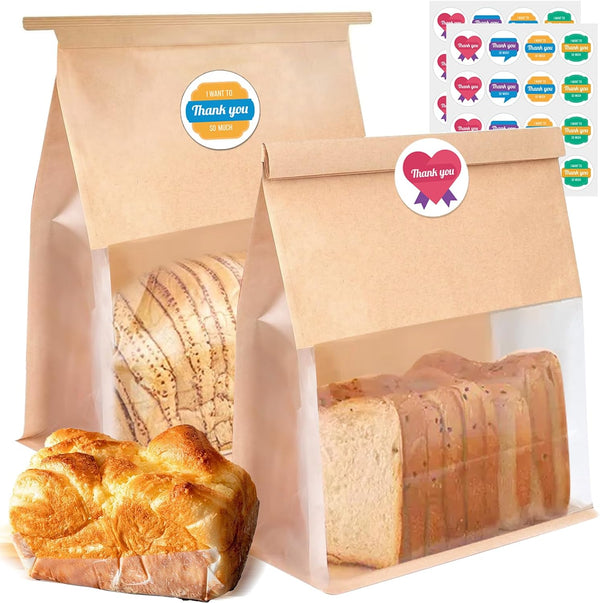 SixWeKit 50 Pack Kraft Paper Bread Bags with Clear Window, 11" x 8.66"