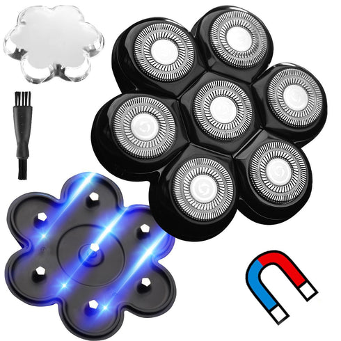 Universal Replacement Heads for Freedom Series Head Shaver, 7 Blades Magnetic Interface, Wet and Dry