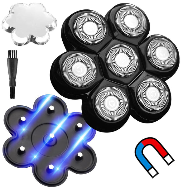 Universal Replacement Heads for Freedom Series Head Shaver, 7 Blades Magnetic Interface, Wet and Dry