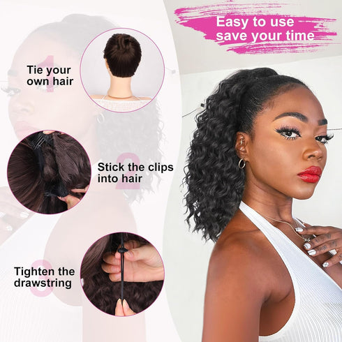 AISI BEAUTY Curly Ponytail Extension - 14 Inch Drawstring Ponytail for Black Women, Synthetic Clip-in Hair