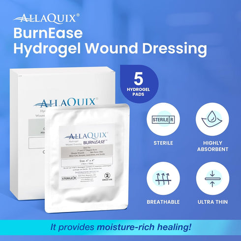 BurnEase Hydrogel Wound Dressing for Burns, XL 4in, Box of 5 Sterile Dressing Pads