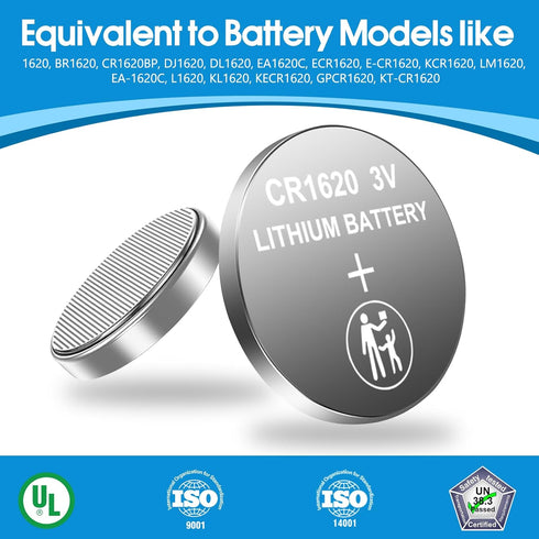 volkate CR1620 3V 10 Count Pack 1620 3 Lithium Battery, CR Volt Button Coin Cell Battery for Car Key Fobs, Keyless