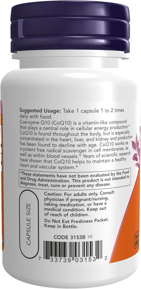 NOW Supplements CoQ10 60 mg, 60 Veg Capsules, Pharmaceutical Grade, All-Trans Form Produced by Fermentation
