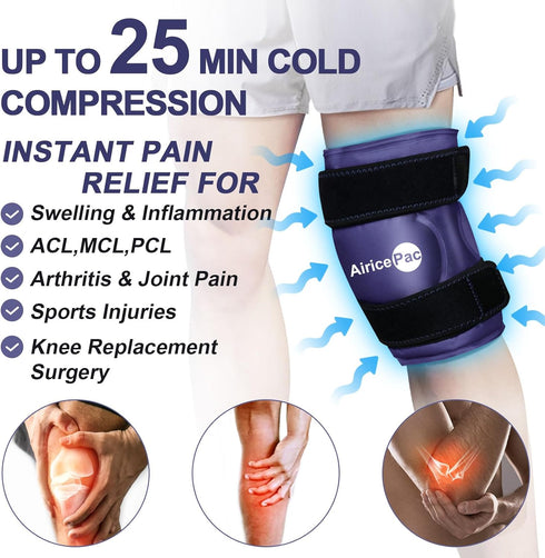 XXL Reusable Gel Ice Pack Wrap for Knee - Pain Relief, Swelling, Sports Injuries, After Surgery, 1 Pack Blue