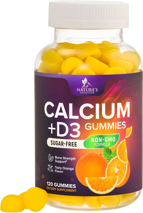 Sugar Free Calcium Gummy Bites, Plus 400 IU Vitamin D3, Bone Health & Immune Support, 120 Gummies