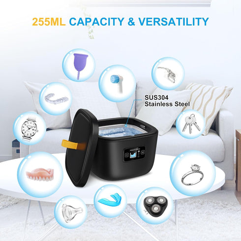 Ultrasonic Retainer Cleaner Machine, 45kHz LED Light Cleaner for Dentures, Aligner, Mouth Guard
