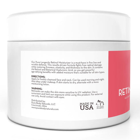 Pure Body Naturals Retinol Moisturizer, 1.7 Ounces - Age Defying Cream for Face with Hyaluronic Acid