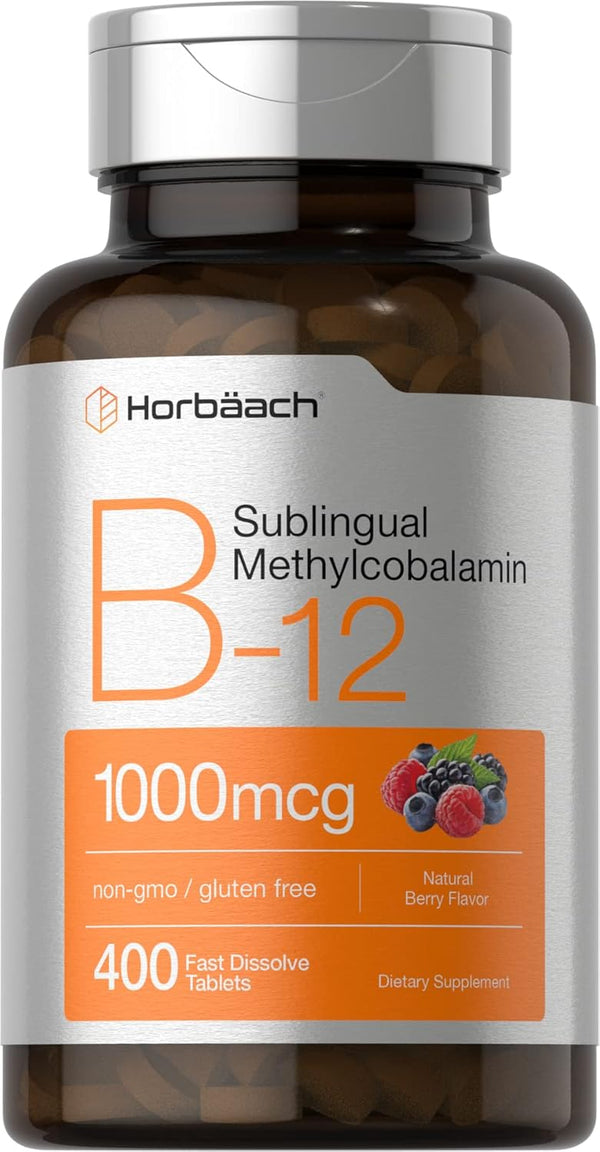Horbaach Vitamin B12 Sublingual 1000 mcg, 400 Fast Dissolve Tablets, Natural Berry Flavor, Vegan, Gluten Free