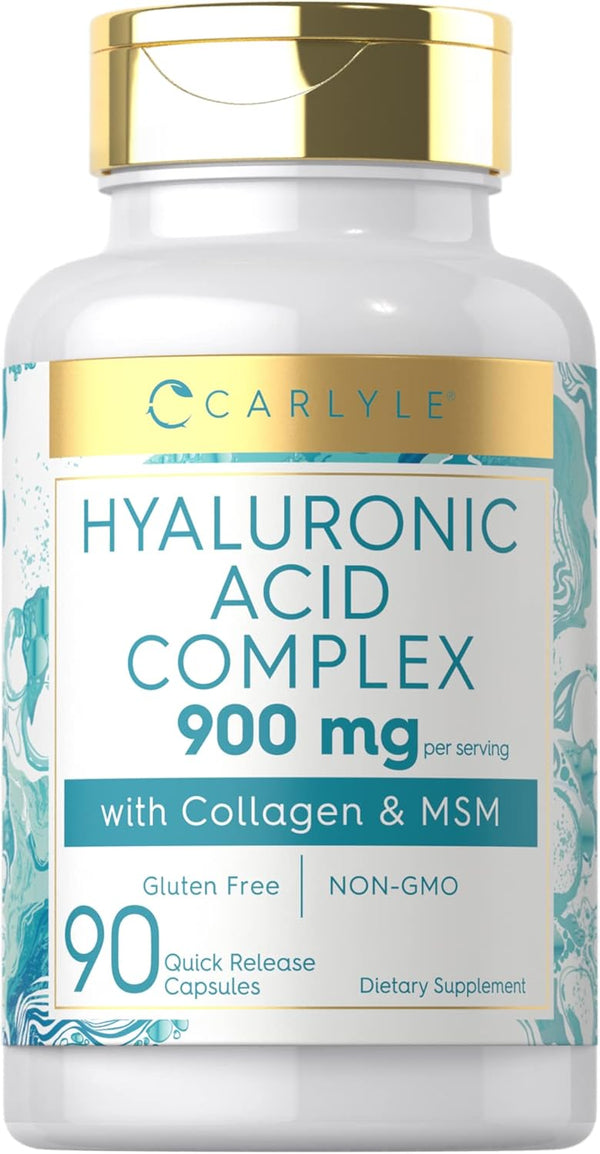Carlyle Hyaluronic Acid 900mg with Collagen | 90 Capsules | Hydrolyzed Collagen Complex, MSM | Non-GMO, Gluten Free