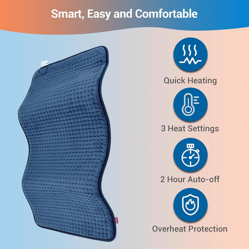 Comfytemp Heating Pad for Back Pain Relief, Electric Heating Pad for Period Cramps, 3 Heat Settings, Machine Washable