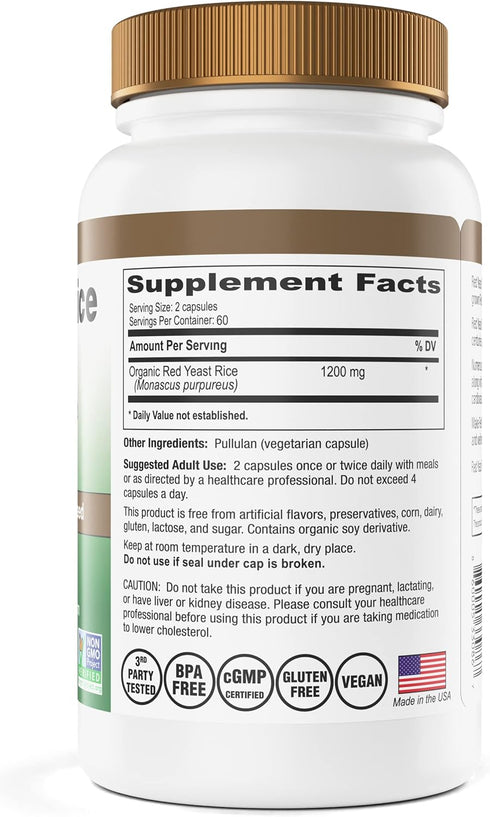 Made with 600 mg Organic Red Yeast Rice - IP6 International, 120 Vegetarian Capsules