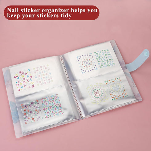 Nail Art Sticker Storage Book, 144 Slots Organizer for Nail Art Stickers, Plastic Binder, Blue