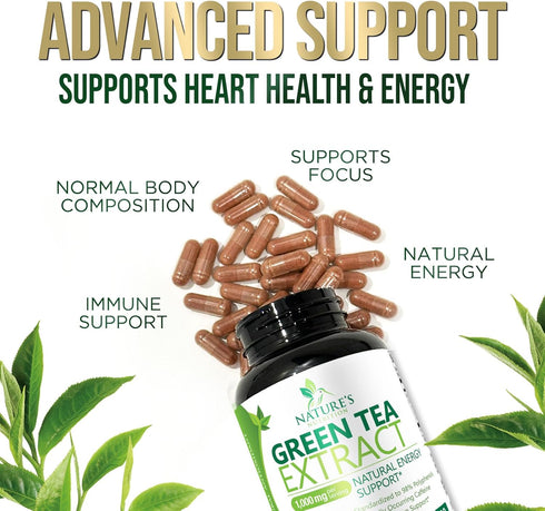 Green Tea Extract Capsules 1000mg 98% Standardized EGCG - 3X Strength for Natural Energy - 240 Capsules
