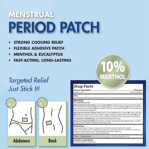 HealthWise Menstrual Pain Relief Bundle, 20Ct Menthol + Eucalyptus Period Patches, Heating Pad for Therapeutic Care