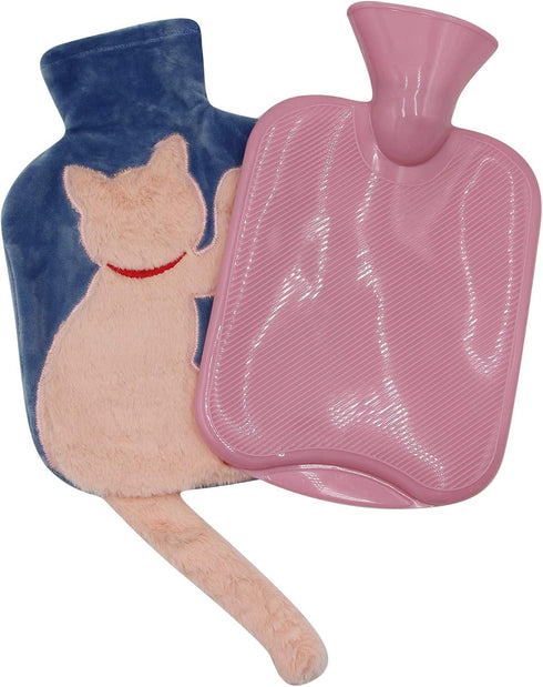 ZGMYC 1 Liter Rubber Hot Water Bottle with Soft Plush Fleece Cover, Cute Cat Water Bag Hot and Cold Therapy for Cramps