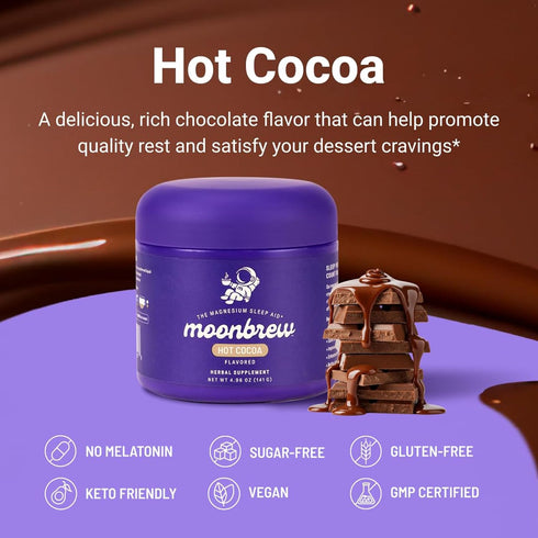 MoonBrew Nighttime Magnesium Hot Cocoa Jar, Natural Sleep Aid Drink Mix for Adults - Calming Melatonin-Free Sleep