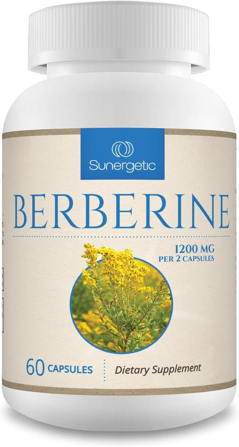 Sunergetic Premium Berberine Supplement - 1200mg per Serving, 60 Capsules, Non-GMO
