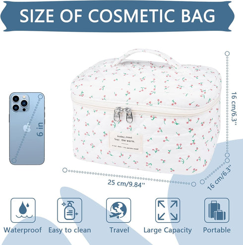 Large Makeup Bag, Cute Cosmetic Bag for Women Girls, Floral Coquette Aesthetic Toiletry Bag, Travel Make Up Organizer Bag