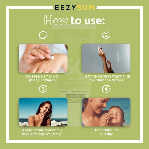 SPF50 3.3 oz EEZYSUN Sunscreen with Insect Repellent - Water-Resistant Sunscreen Bug Repellent Combo with Citronella