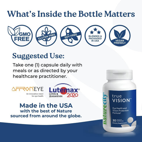 NatureCity True-Vision Eye Health Supplement | Plant-Based Lutein and Zeaxanthin with High Potency Saffron 20mg | Blue