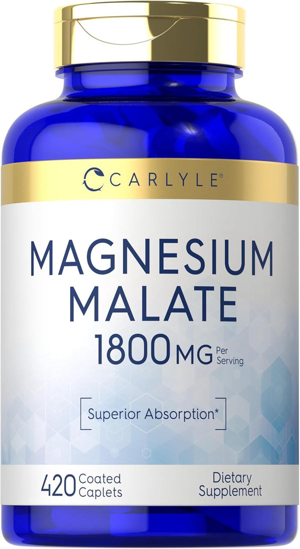 Carlyle Magnesium Malate 1800mg - 420 Coated Caplets, Vegetarian, Non-GMO, Gluten Free Supplement