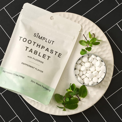 Chewable Toothpaste Tablets with Fluoride - 150 Pack Travel Sized Eco-Friendly Vegan Dental Tabs for Adults, Peppermint