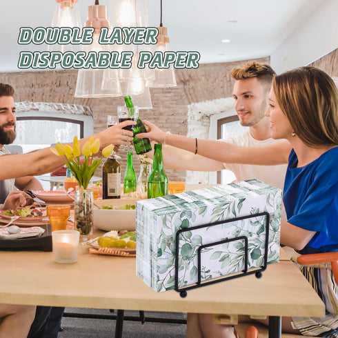 zjdbset 100Pcs Disposable Greenery Hand Towels and Metal Napkin Holder for Bathroom,Decorative Guest Napkins Paper