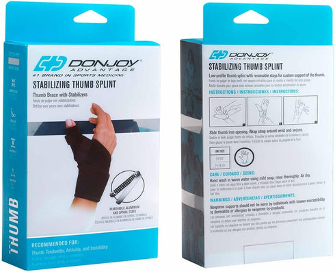 DonJoy DA161TB01-BLK Wrap Around Stabilizing Thumb Splint, Adjustable, Fits 5.5" to 9.5"