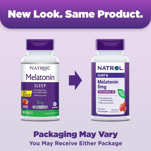Natrol Sleep Melatonin 5mg Fast Dissolve Tablets, Nighttime Sleep Aid for Adults, 90 Strawberry-Flavored Melatonin Tablets, 90 Day Supply