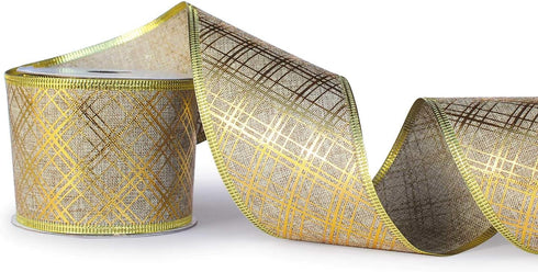 Gold Wired Christmas Tree Ribbon, 2.5 Inch Burlap, 6 Rolls 36 Yards Metallic Glitter Crafts for Gift Wrapping, Bows,