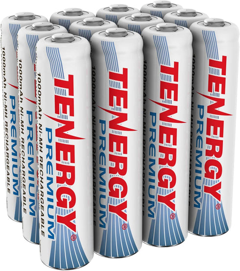 Tenergy Premium Rechargeable AAA Batteries, 1000mAh NiMH, 12 Pack