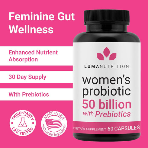 Luma Nutrition Probiotics for Women with Prebiotics - 50 Billion CFU - Digestive, Immune & Feminine Support - 60