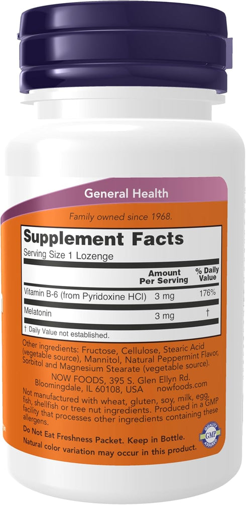 NOW Supplements, Melatonin 3 mg, Free Radical Scavenger*, Healthy Sleep Cycle*, 180 Chewable Lozenges