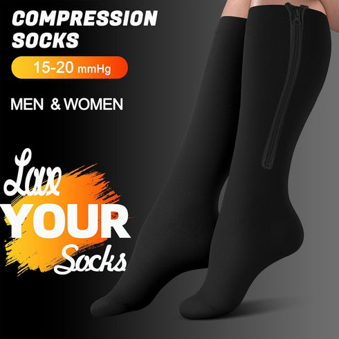 Tinojye 2 15-20 mmHg Pair Plus Size Closed Toe Compression Socks with Zipper, Compression Stockings for Overweight