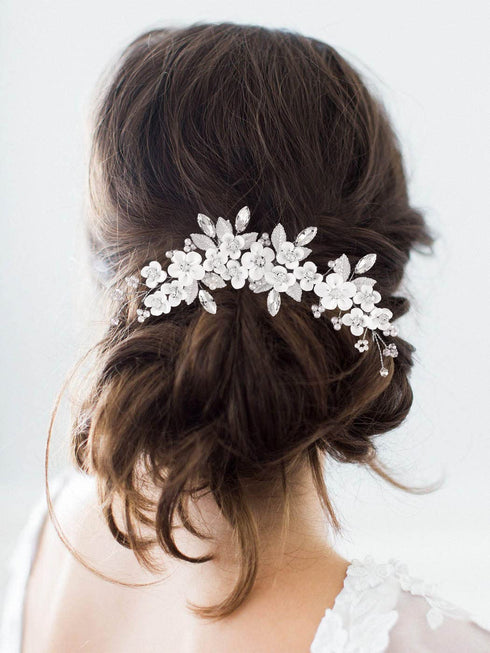 Unicra Flower Silver Bride Wedding Hair Vine Leaf Bridal Hair Piece Rhinestone Headband for Women and Girls