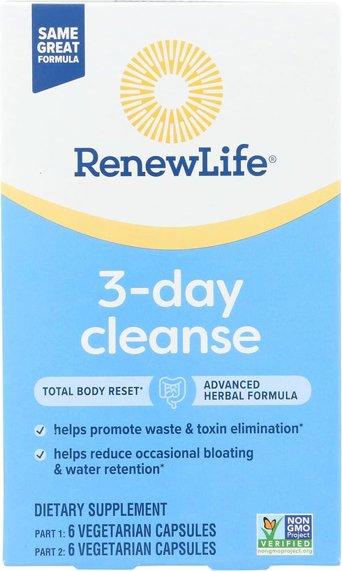 Renew Life 3-Day Cleanse Total Body Reset 2-Part Detox Cleanse Capsules, Digestive Wellness and