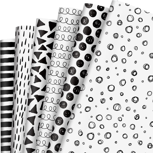 AnyDesign 12 Sheet Black White Wrapping Paper, 19.7 x 27.6 Inch Minimalist Gift Wrap Paper for Birthday Graduation