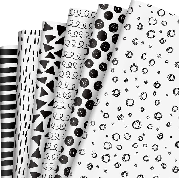 AnyDesign 12 Sheet Black White Wrapping Paper, 19.7 x 27.6 Inch Minimalist Gift Wrap Paper for Birthday Graduation