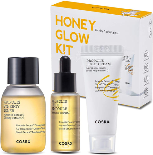 COSRX Honey Glow Kit | Facial Toner, Serum, Cream with Propolis Extract | Travel Size Gift Set, Korean Skincare