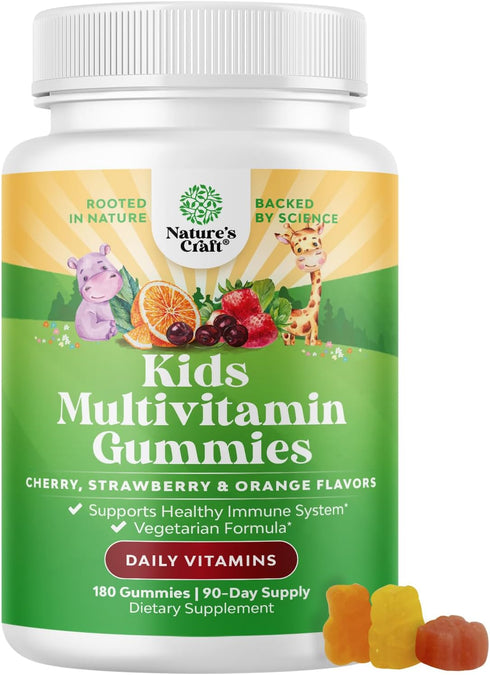 Plant Based Kids Multivitamin Gummies - Immunity Support with Vitamins A, C, D3, E, B & Zinc, Gluten Free, Non-GMO,